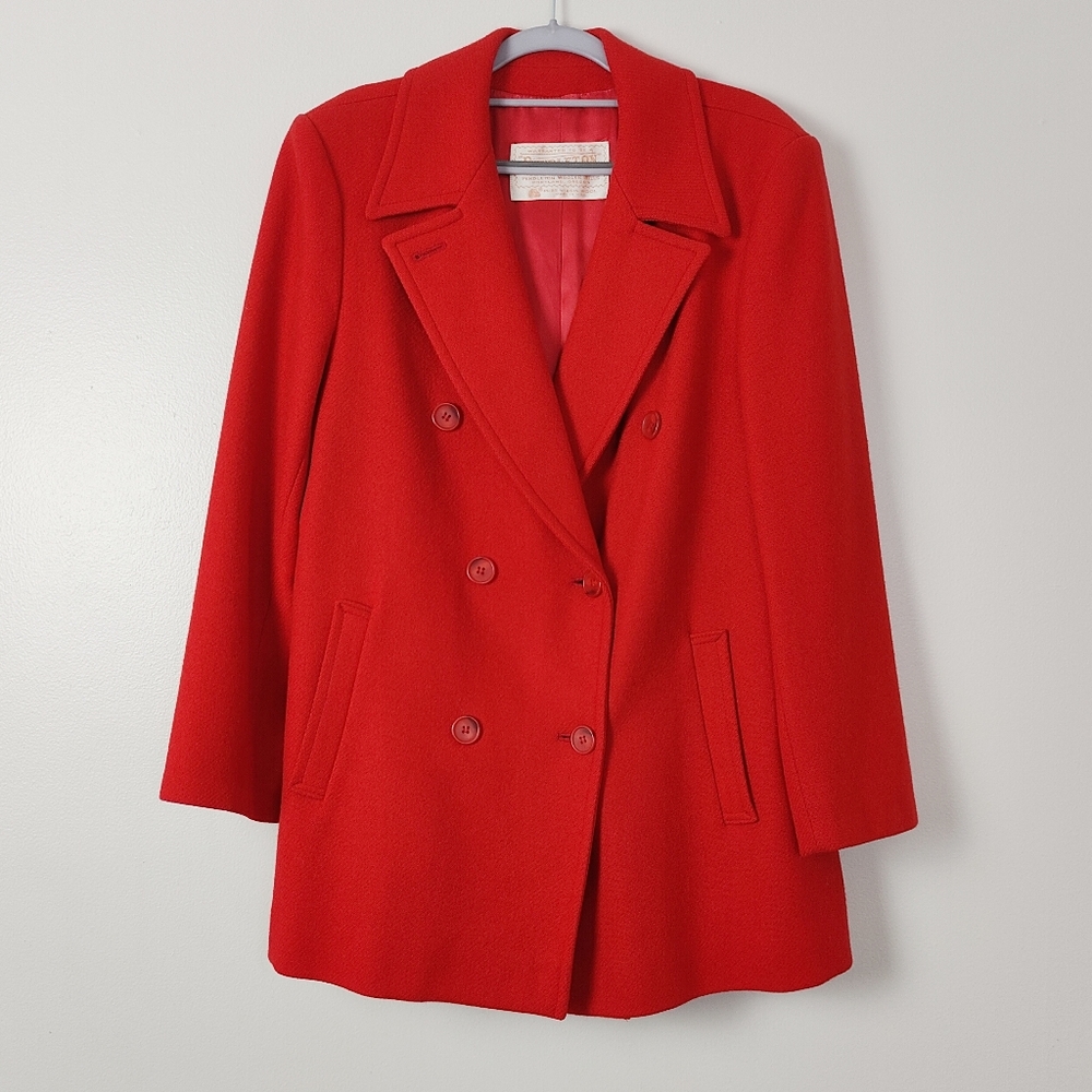 Vintage Pendleton Peacoat 6 8 Size Medium Wool Red Winter Pea Coat USA Jacket
